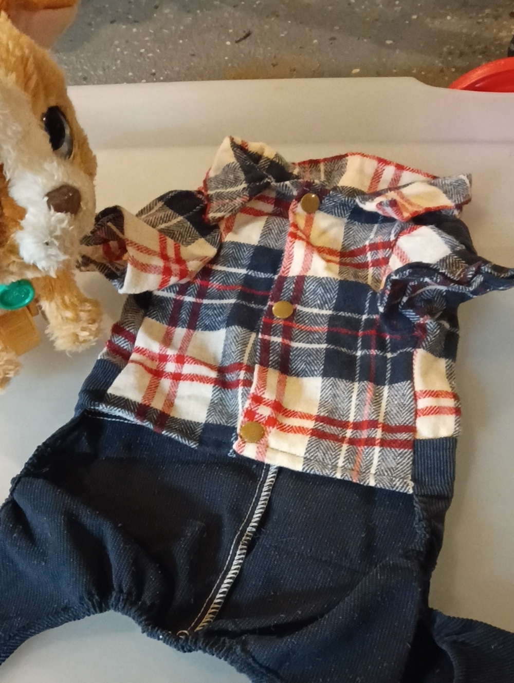Plaid Navy & Red Pet Shirt and Pants Outfit - Unbranded